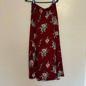 Loveappella Burgundy Floral Long Maxi Skirt